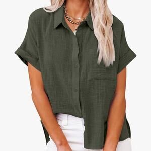 NWT Olive Button-Down Shirt w Pocket Cotton Summer for Women, XXL